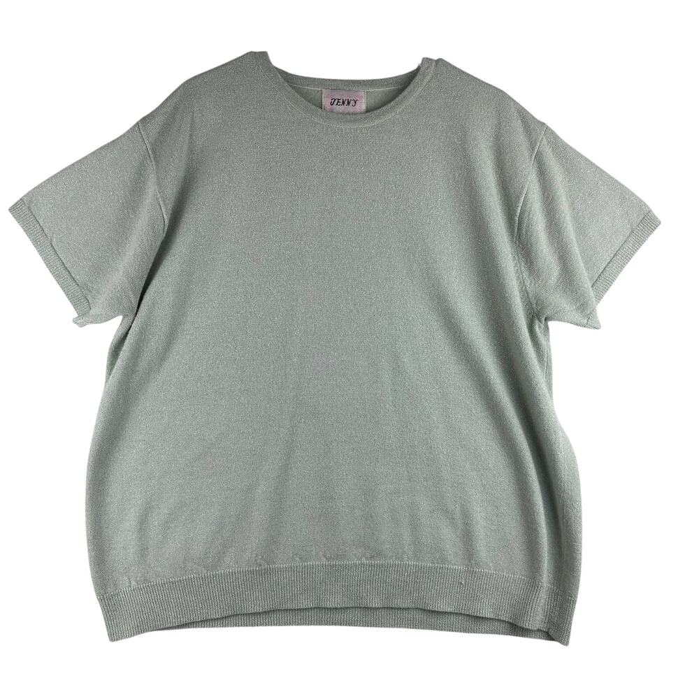 Vintage Jenny Sweater Womens XL Short Sleeve Mint Green All Over Sparkle Glitter